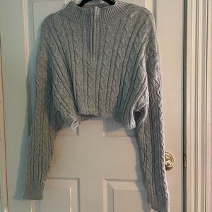 Womens (M) knitted cropped quarter zip sweater